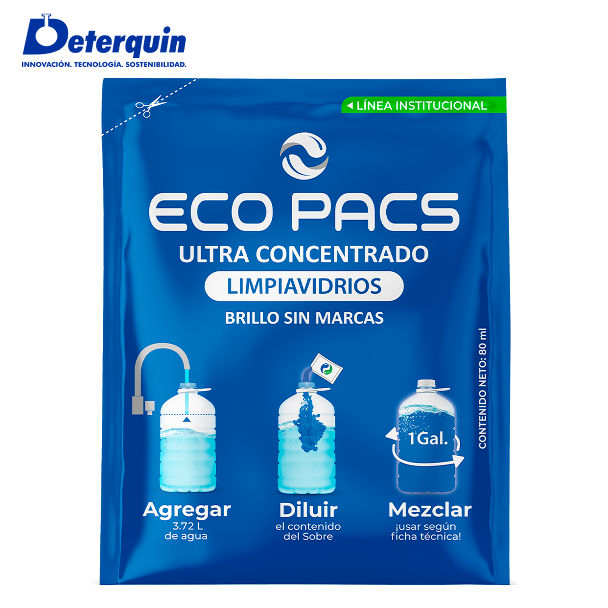 Deterquin Eco Pacs Limpiavidrios Industrial 80 ml